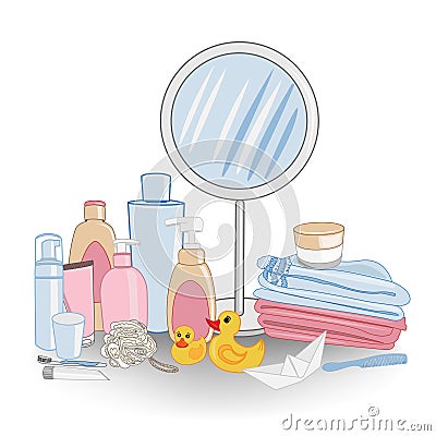 Bathroom Beauty Objects. Bath set. Vector Illustration
